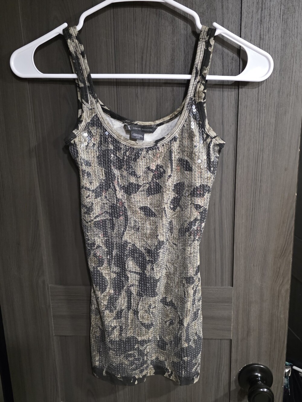 Armani Exchange A|X Womens XS Sequin Tank Top Black Beige Abstract Print